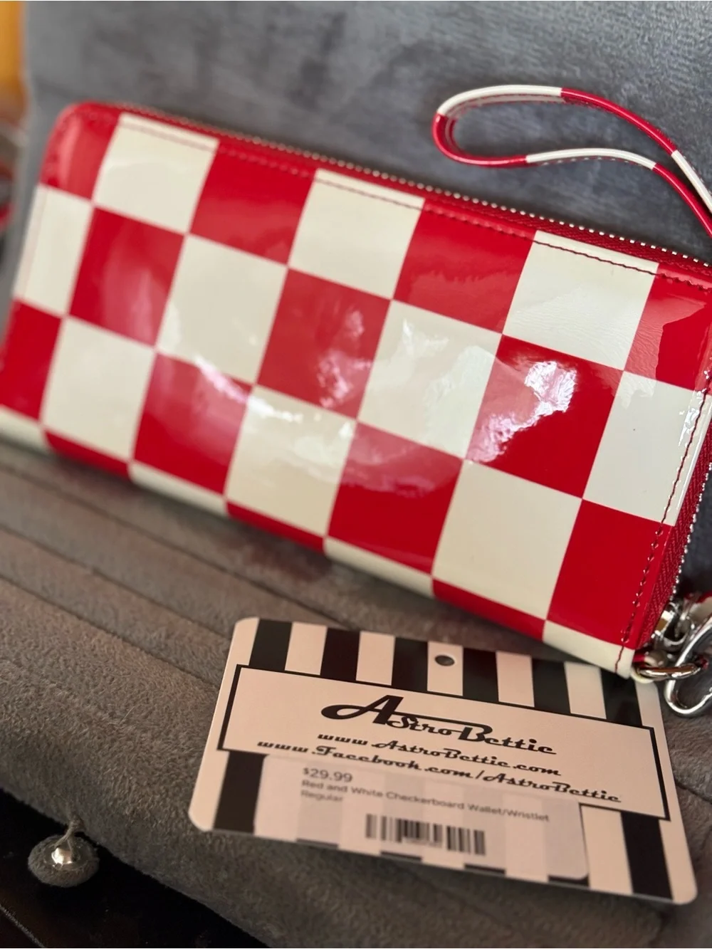 Astro Bettie Star Struck Red and White Checkerboard Wristlet Wallet